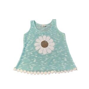 ENLIN Boutique Teal Tank Top Sequined Daisy & Embroidered Trim  Women’s Size L